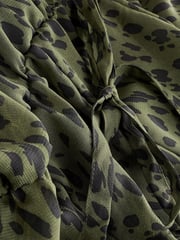 Green Animal Print Long Flutter Sleeve Mini Dress - Image 5 of 5