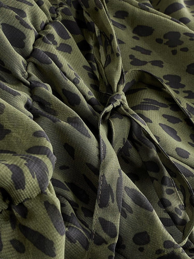 Green Animal Print Long Flutter Sleeve Mini Dress - Image 5 of 5