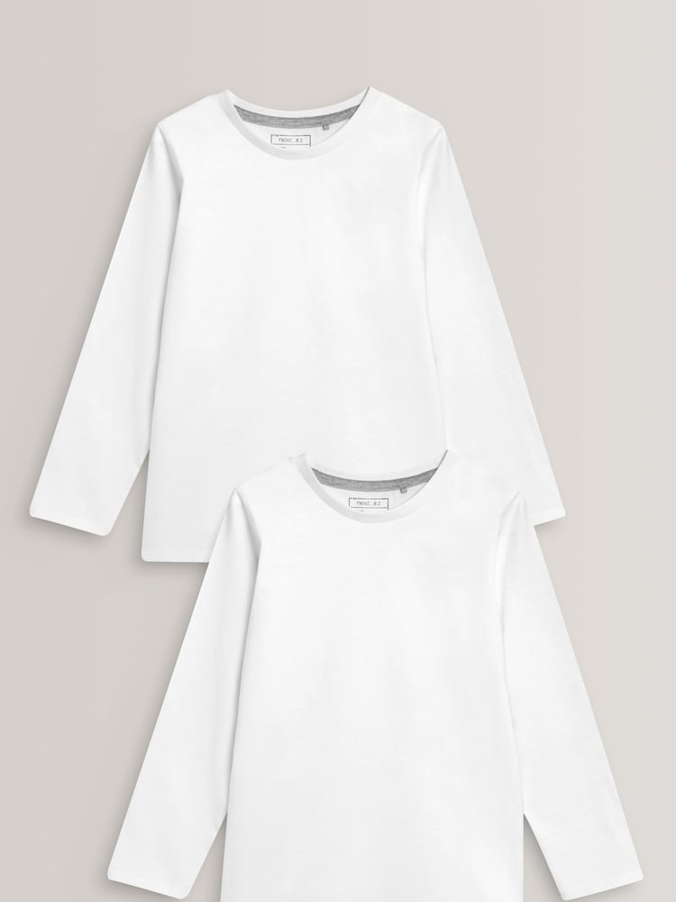 White 2 Pack Long Sleeve T-Shirts (3-16yrs) - Image 1 of 4