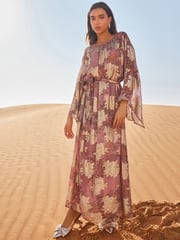 Pink Occasion Metallic Long Sleeve Dress - Image 1 of 8