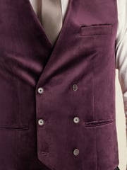 Burgundy Regular Fit Velvet Waistcoat - Image 4 of 10