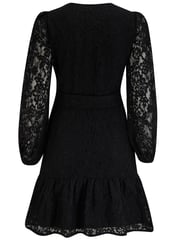 Pour Moi Black Corded Lace Fitted Lorena Dress with Belt - Image 4 of 4