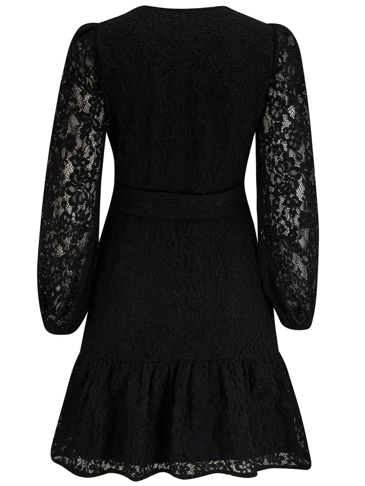Pour Moi Black Corded Lace Fitted Lorena Dress with Belt - Image 4 of 4