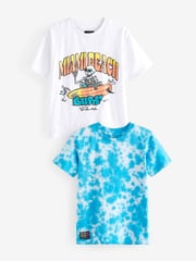 Blue Tie Dye Graphic Short Sleeve 100% Cotton T-Shirts 2 Pack (3-16yrs) - Image 1 of 4