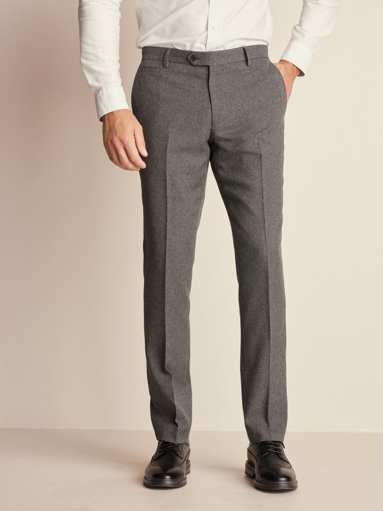 Grey Slim Fit Trimmed Texture Suit Trousers - Image 1 of 9