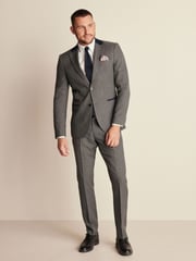 Grey Slim Fit Trimmed Texture Suit Trousers - Image 3 of 9