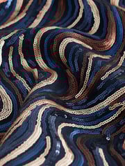 Wavy Navy Sequin Long Sleeve Asymmetric Party Top - Image 3 of 6