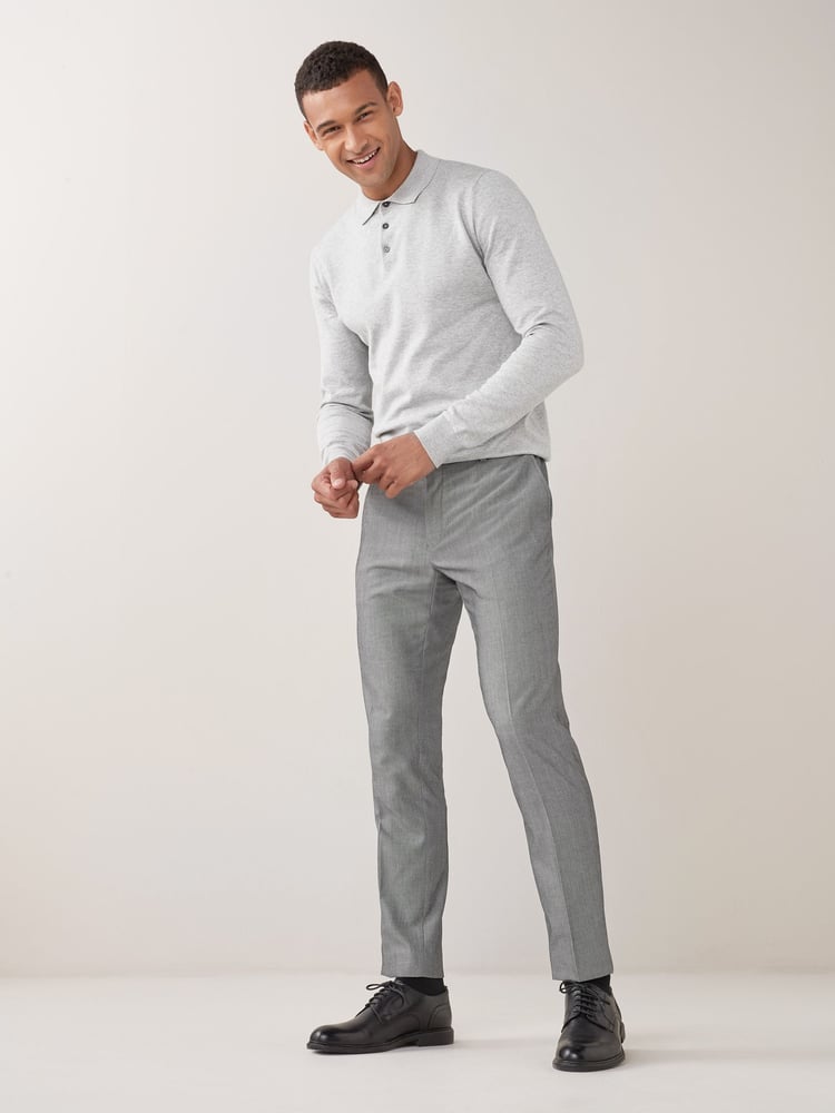 Light Grey Skinny Fit Suit Trousers - Image 2 of 8