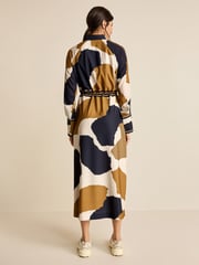 Black/Brown/Ecru Cream Cow Print Long Sleeve Column Midi Dress - Image 3 of 6