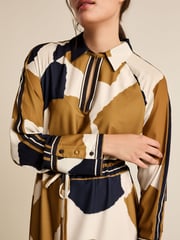 Black/Brown/Ecru Cream Cow Print Long Sleeve Column Midi Dress - Image 4 of 6
