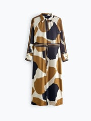 Black/Brown/Ecru Cream Cow Print Long Sleeve Column Midi Dress - Image 5 of 6
