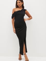 Black One Shoulder Midi Dress - Image 1 of 6