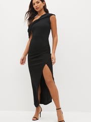 Black One Shoulder Midi Dress - Image 2 of 6