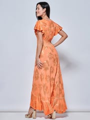 Jolie Moi Orange Angel Sleeve Button Front Holiday Maxi Dress - Image 2 of 5