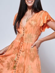 Jolie Moi Orange Angel Sleeve Button Front Holiday Maxi Dress - Image 5 of 5