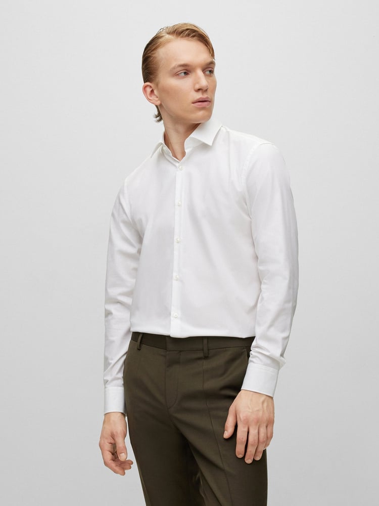 HUGO White Slim Fit Formal 100% Cotton Long Sleeve Shirt - Image 1 of 7
