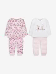 JoJo Maman Bébé Pink Girls' 2-Pack Strawberry Jersey Pyjamas - Image 1 of 12