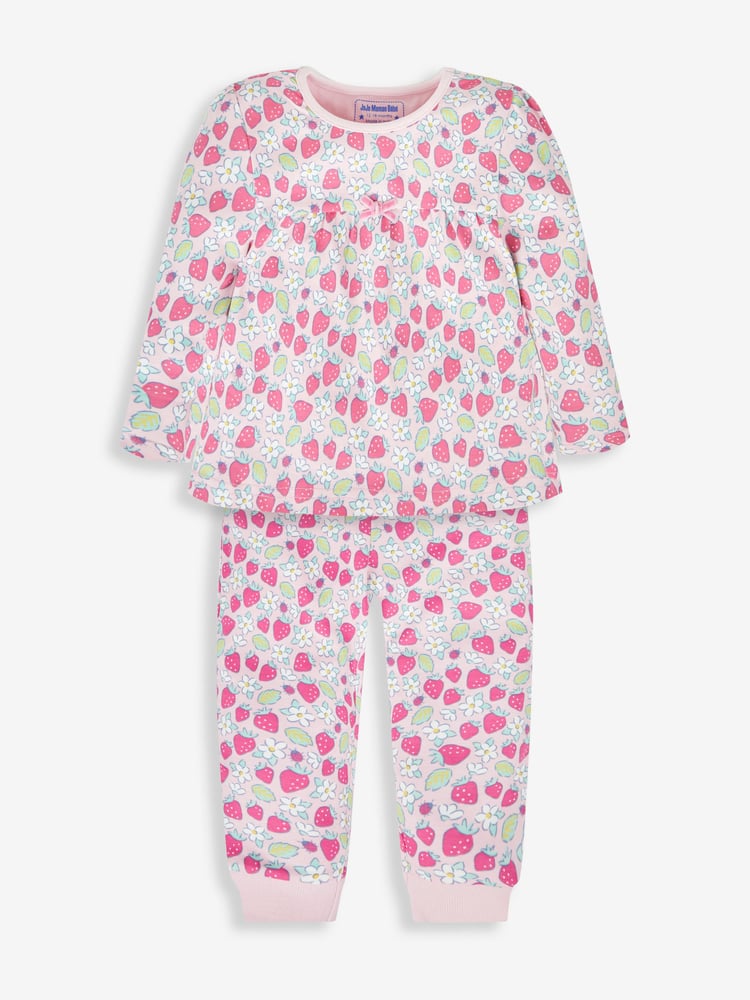 JoJo Maman Bébé Pink Girls' 2-Pack Strawberry Jersey Pyjamas - Image 2 of 12
