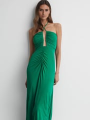 Reiss Green Lana Plunge Halter Neck Maxi Dress - Image 1 of 5