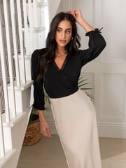 Pour Moi Black Anya Lace Detail Recycled Slinky Jersey Top - Image 1 of 5