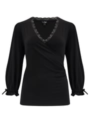 Pour Moi Black Anya Lace Detail Recycled Slinky Jersey Top - Image 4 of 5