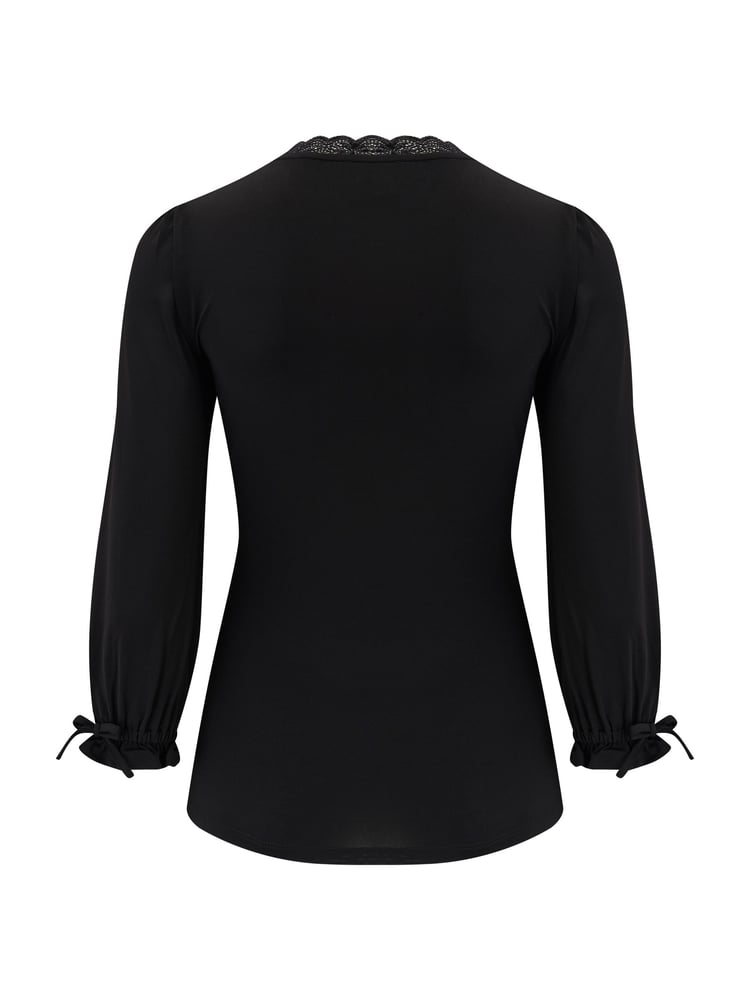 Pour Moi Black Anya Lace Detail Recycled Slinky Jersey Top - Image 5 of 5
