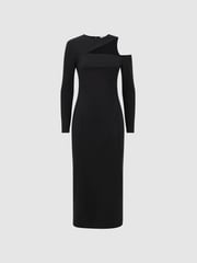Reiss Black Tiffany Bodycon Off-The-Shoulder Midi Dress - Image 2 of 4