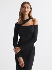 Reiss Black Tiffany Bodycon Off-The-Shoulder Midi Dress - Image 3 of 4