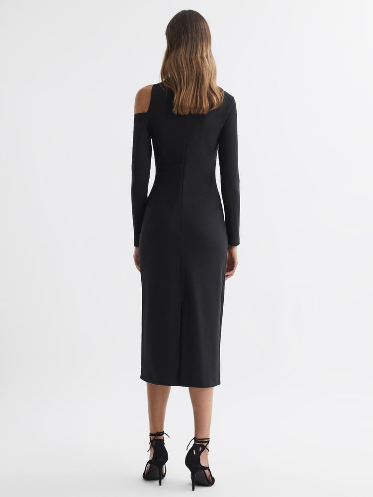 Reiss Black Tiffany Bodycon Off-The-Shoulder Midi Dress - Image 4 of 4
