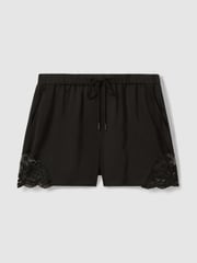 Reiss Black Clarissa Viscose Satin Lace Trim Shorts - Image 2 of 6