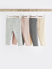 Pink/Grey Ribbed Baby Leggings 4 Pack - Image 1 of 6