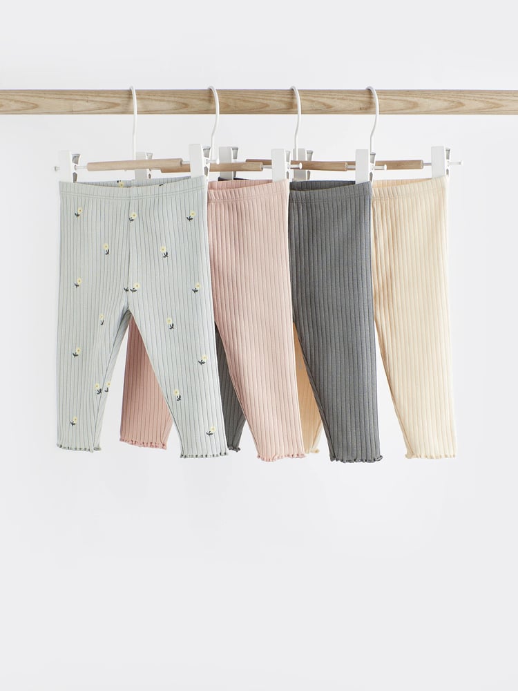 Pink/Grey Ribbed Baby Leggings 4 Pack - Image 1 of 6