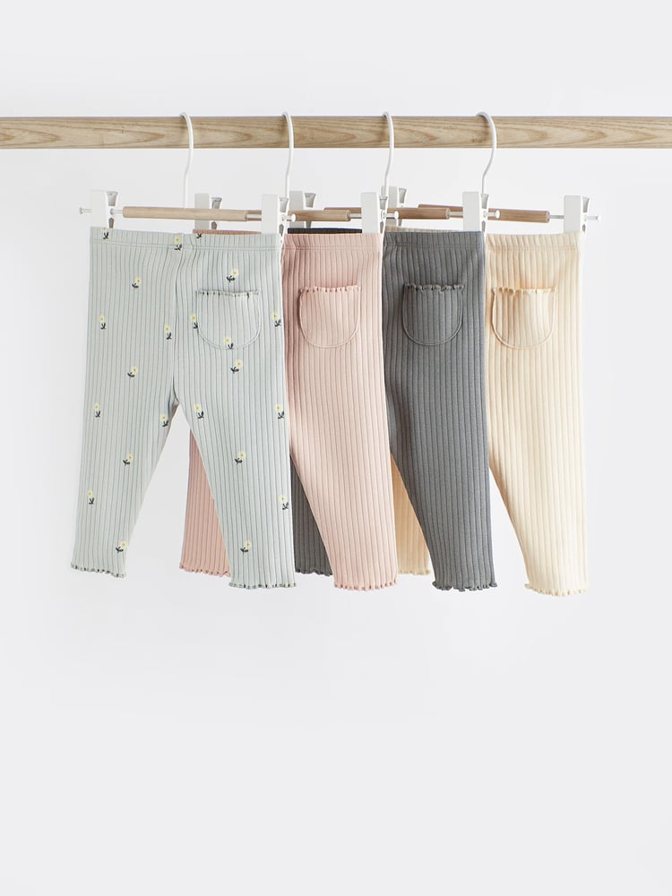 Pink/Grey Ribbed Baby Leggings 4 Pack - Image 2 of 6