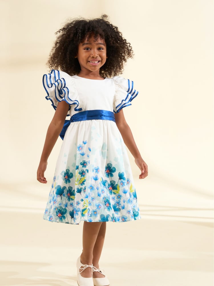 Angel & Rocket White 100% Cotton Border Print Emillie Tie Sash Dress - Image 1 of 7