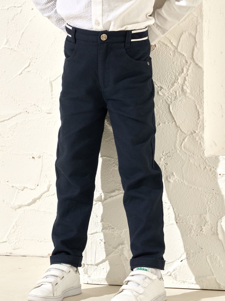 Angel & Rocket Blue Bernard Smart Textured 100% Cotton Trousers - Image 2 of 7