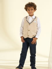 Angel & Rocket Blue Bernard Smart Textured 100% Cotton Trousers - Image 4 of 7