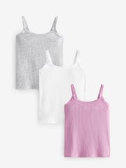 Grey/Pink/White Rib Cami Vest 3 Pack (2-16yrs) - Image 1 of 6