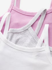Grey/Pink/White Rib Cami Vest 3 Pack (2-16yrs) - Image 6 of 6