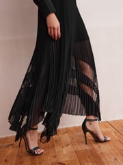 Black Wrap Front Sheer Skirt Midi Dress - Image 6 of 8