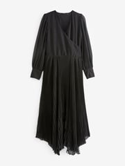Black Wrap Front Sheer Skirt Midi Dress - Image 7 of 8