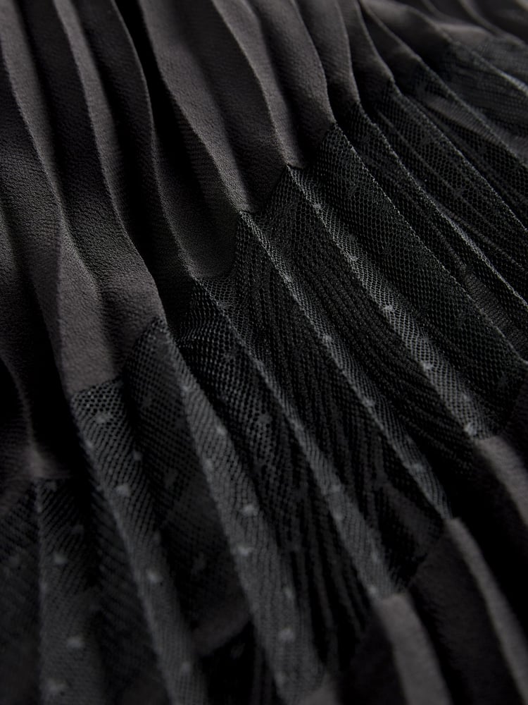 Black Wrap Front Sheer Skirt Midi Dress - Image 8 of 8