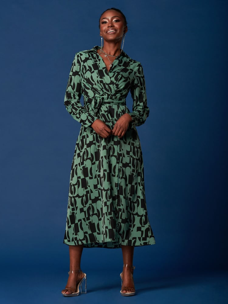 Jolie Moi Green Wrap Shirt Maxi Dress - Image 1 of 6