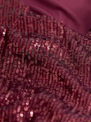 Berry Red Sequin Long Sleeve Asymmetric Party Top - Image 6 of 6