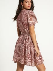 Pink Snake Print Sparkle Flutter Sleeve Mini Dress - Image 3 of 6