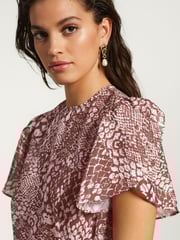 Pink Snake Print Sparkle Flutter Sleeve Mini Dress - Image 4 of 6