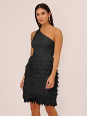 Aidan by Adrianna Papell Chiffon Feather Cocktail Black Dress - Image 1 of 6