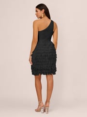 Aidan by Adrianna Papell Chiffon Feather Cocktail Black Dress - Image 2 of 6