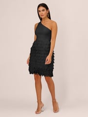 Aidan by Adrianna Papell Chiffon Feather Cocktail Black Dress - Image 3 of 6