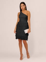 Aidan by Adrianna Papell Chiffon Feather Cocktail Black Dress - Image 4 of 6