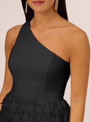 Aidan by Adrianna Papell Chiffon Feather Cocktail Black Dress - Image 5 of 6